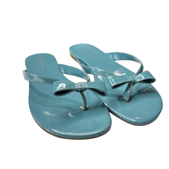 Talbots Womens Blue Sandals Patent Leather Flats Flip Flops with Bow Size US 9 - Picture 4 of 11